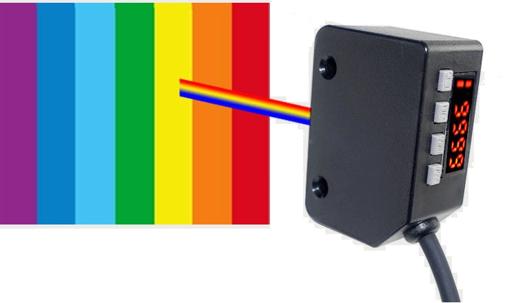 Colour mark sensor for registration mark detection on packaging lines